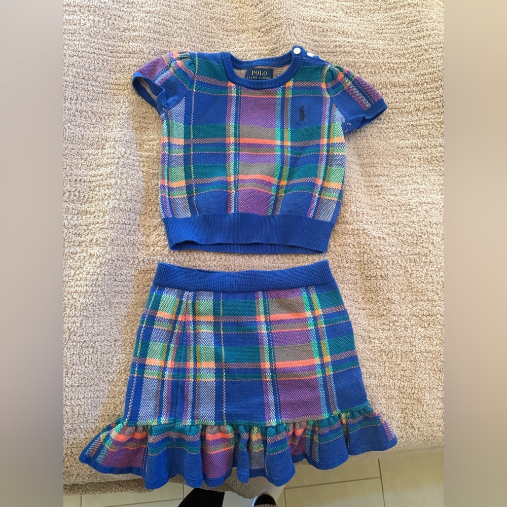 Toddler girls 2 pc plaid knit skirt set